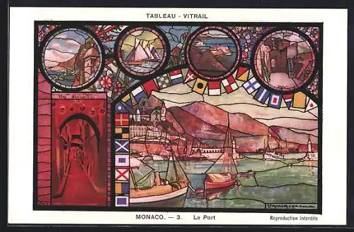 Künstler-AK Monaco, Tableau - Vitrail, le Port