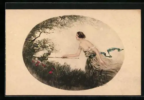 Künstler-AK J. Hardy: Junge Frau mit Kescher