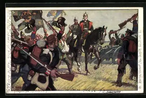 Künstler-AK Angelo Jank: Karte Nr. 1, König Wilhelms Ritt um Sedan am 2.9.1870