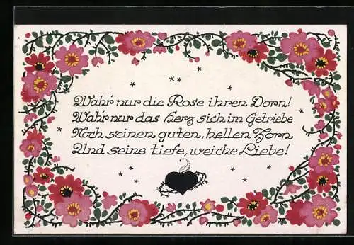 Künstler-AK Dora Heckel: Wahr` nur die Rose ihren Dorn!..., Blumengeflecht