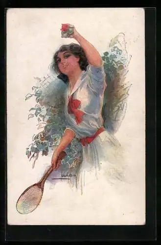 Künstler-AK Luis Usabal: Frau mit einem Tennisschläger