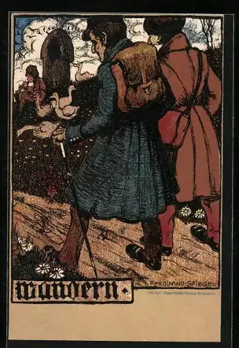 Künstler-AK Ferdinand Spiegel: Wandern, Gänseliesl