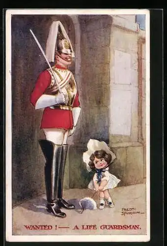 Künstler-AK Fred Spurgin: Kleines Mädchen schmachtet Leibgardsoldaten an