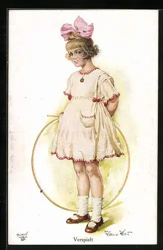 Künstler-AK Hans Leu: Verspielt, Mädchen mit Reif