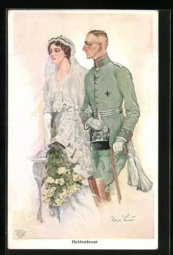 Künstler-AK Hans Leu: Heldenbraut, Hochzeit eines Soldaten