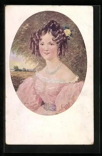 Künstler-AK Kränzle: Junge Dame im Kleid mit Perlenkette