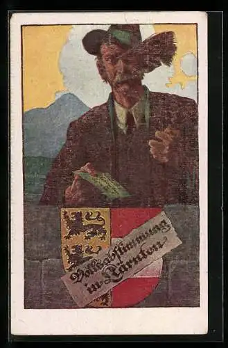 Künstler-AK Ernst Kutzer: Mann mit Wahlzettel zur Volksabstimmung 1920