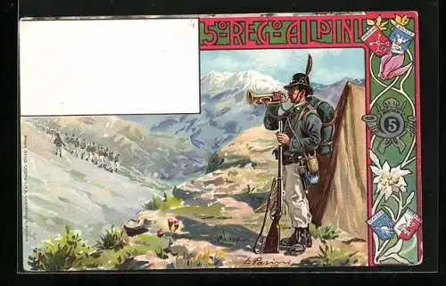 AK 5. Reggimento Alpini, Alpenjäger des Infanterie-Regiment Nr. 5 auf dem Marsch, Wappen