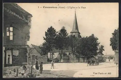 AK Concevreux, L`Eglise et la Place