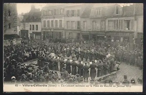 AK Villers-Cotterêts /Aisne, Un Concert militaire sur la Place du Marché en Janvier 1915