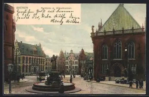 AK Bremen, Marktplatz mit Wilhadibrunnen