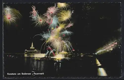 AK Konstanz am Bodensee, Feuerwerk über dem See