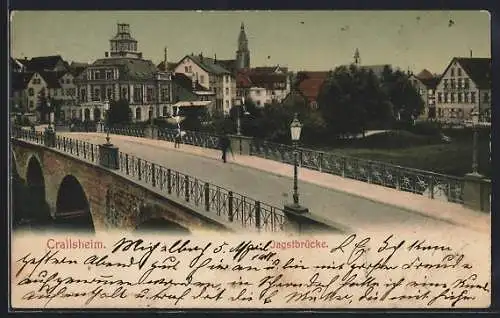 AK Crailsheim, Ortsansicht mit Flussbrücke