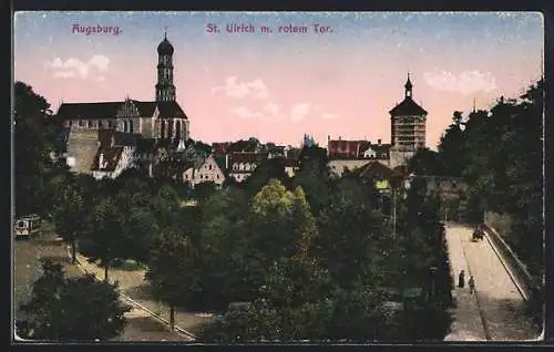 AK Augsburg, St. Ulrich mit rotem Tor