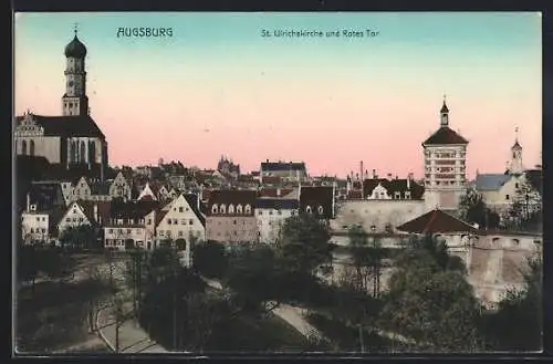 AK Augsburg, St. Ulrichskirche und Rotes Tor