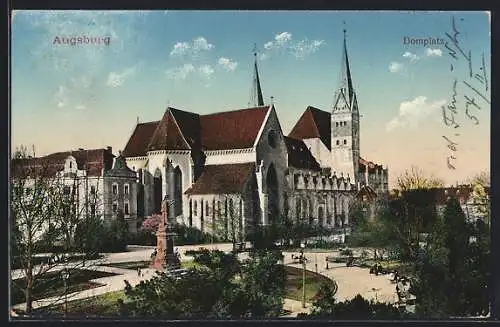 AK Augsburg, Domplatz mit Denkmal