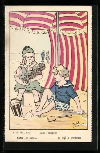 Künstler-AK sign. Melek: Kinder am Strand