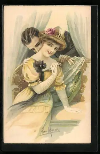 Künstler-AK sign. San Marco: Herr küsst eine junge Dame im Nacken