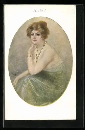 Künstler-AK sign. Avecchi: Elegante Dame mit Halskette