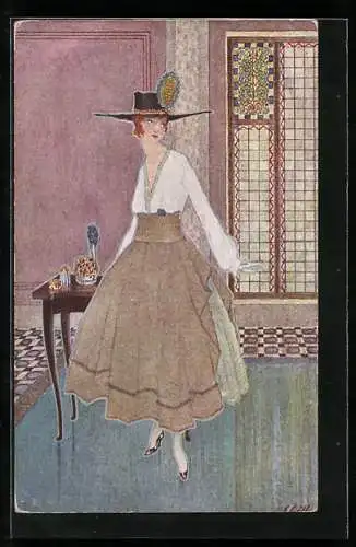 Künstler-AK sign. Edoardo Gillone: Elegante junge Dame im Salon