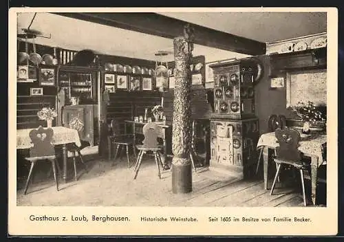 AK Karlsruhe-Berghausen, Gasthaus z. Laub, Bes.: Fam. Becker