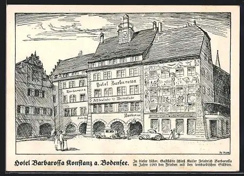 AK Konstanz am Bodensee, Hotel Barbarossa, Bes. Familie Miehle