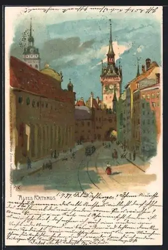 Künstler-Lithographie P. K.: München, Altes Rathaus