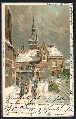 Lithographie München, Standesamt im Winterglanz