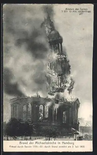 AK Hamburg-Neustadt, Brand der Michaeliskirche am 3. Juli 1906, Einsturz des Turmes