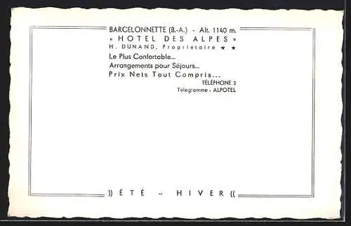 AK Barcelonnette /B.-A., Hotel des Alpes