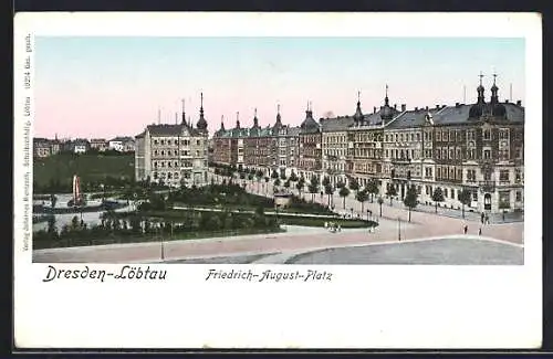 AK Dresden-Löbtau, mit leuchtenden Fenstern, der Friedrich-August-Platz