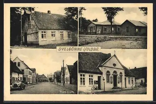 AK Ovelgönne /Oldbg., Alte Schule, Longier-Halle, Kirche