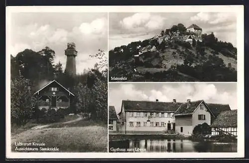 AK Kreuzle, Gasthaus zum Löwen, Aussichtsturm Steinknickle, Maienfels