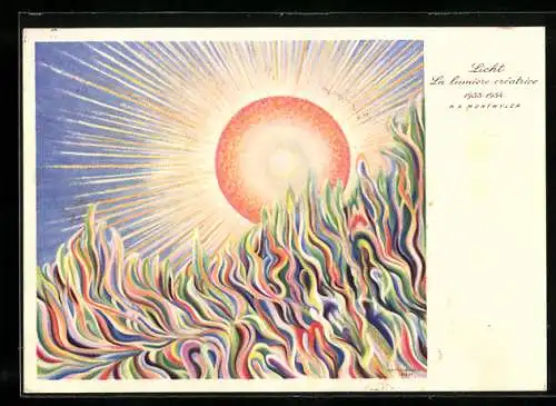 Künstler-AK sign. H. A. Muntwyler: Licht, Sonne mit bunten Farben wie Feuer