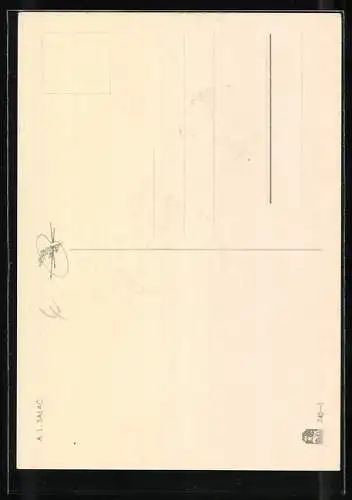 Künstler-AK sign. A. L. Salac: Mädchen mit Margueriten und Schmetterling