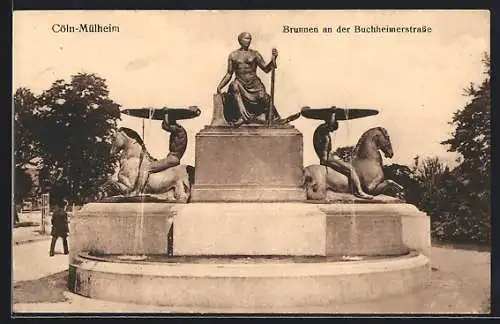 AK Köln-Mülheim, Brunnen an der Buchheimerstrasse