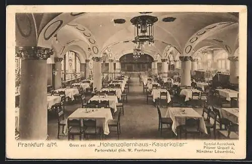 AK Frankfurt a. M., Restaurant Hohenzollernhaus-Kaiserkeller, Inh. W. Frantzmann
