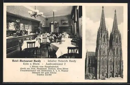 AK Köln a. Rhein, Hotel-Restaurant Hardy, Inh. Heinrich Hardy, Andreaskloster 2