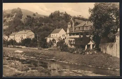 AK Echternacherbrück, Hotel Bitburger Hof A. Wagner, vom Wasser gesehen