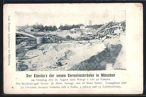 AK München, Einsturz der neuen Corneliusbrücke