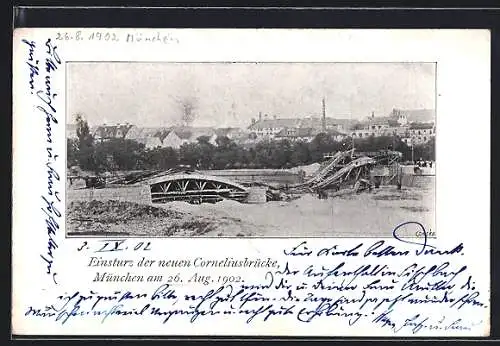 AK München, Einsturz der neuen Corneliusbrücke am 26. August 1902