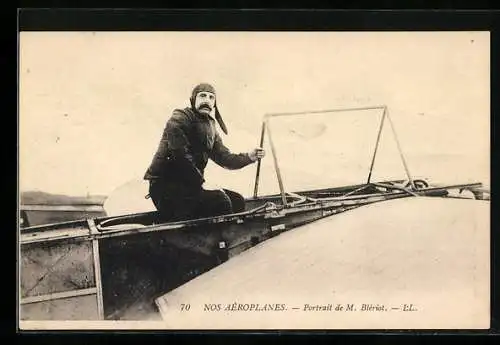 AK Nos Aeroplanes, Portrait de M. Bleriot in seinem Flugzeug