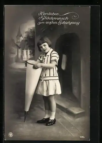 Foto-AK NPG Nr. 408 /4: Mädchen mit Schultüte