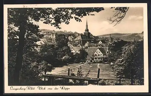 AK Langenberg /Rhld., Blick von der Klippe mit Kirche