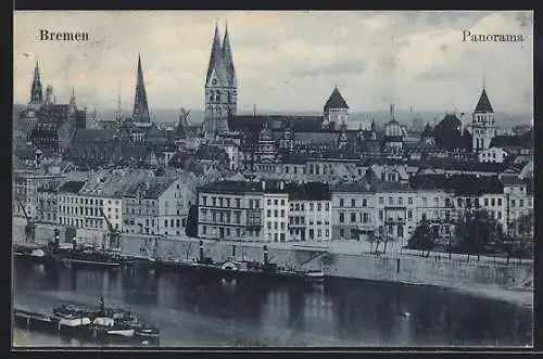 AK Bremen, Panorama mit Kirche