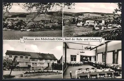 AK Mossau über Michelstadt /Odw., Gasthaus und Pension Zum Ross, Innenansicht, Ortspartie