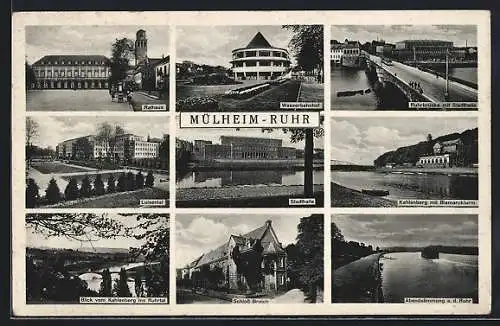 AK Mülheim / Ruhr, Rathaus, Wasserbahnhof, Stadthalle