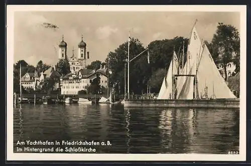 AK Friedrichshafen a. B., Yachthafen, Blick zur Schlosskirche