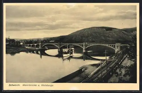 AK Schweich, Moselbrücke und Weinberge