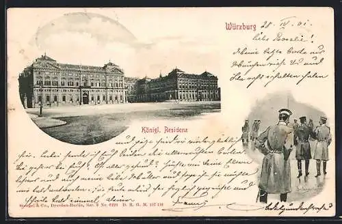 AK Würzburg, Königl. Residenz, Soldaten